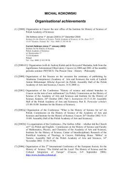 Michal Kokowski, Organisational Achievements