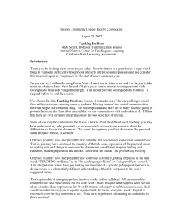 Folsom Community College Faculty Convocation August 24, 2007