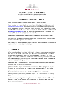 THE COSTA SHORT STORY AWARD in association with the Costa