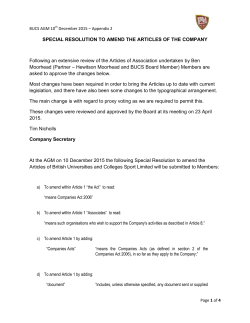 SPECIAL RESOLUTION TO AMEND THE ARTICLES OF THE