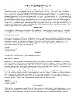 SAMPLE RECOMMENDATION LETTERS Prepared by Richard E