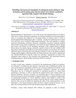 Modelling and numerical simulation of orthogonal metal cutting by