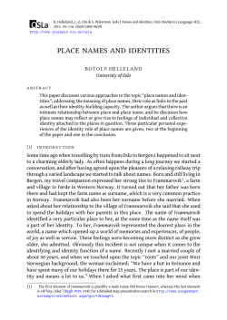 place names and identities - Open Access journals at UiO