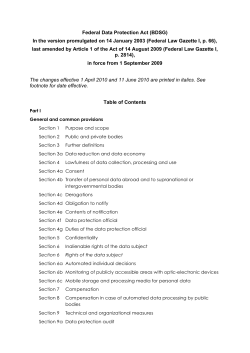 Federal Data Protection Act (BDSG) In the version promulgated on