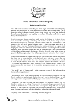 Being a Truthful Adventure - Katherine Mansfield Society