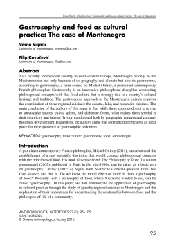 Gastrosophy and food as cultural practice: The case of Montenegro