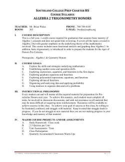 ALGEBRA 2 TRIGONOMETRY HONORS