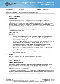 Higher Education Student Feedback and Grievance Policy