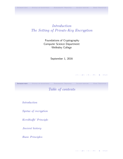 Introduction The Setting of Private