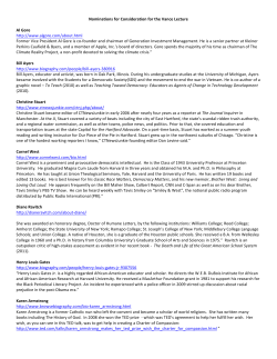 Nominations for Consideration for the Vance Lecture Al Gore http