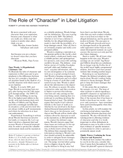 The Role of &ldquo;Character&rdquo; in Libel Litigation