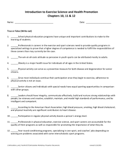 Introduction to Exercise Science and Health Promotion Chapters 10