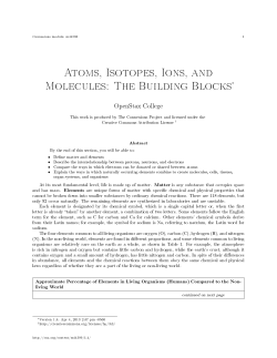 Atoms, Isotopes, Ions, and Molecules: The Building Blocks&lowast;