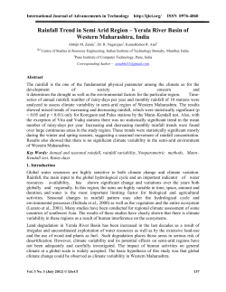 Rainfall Trend in Semi Arid Region &ndash; Yerala River Basin of Western