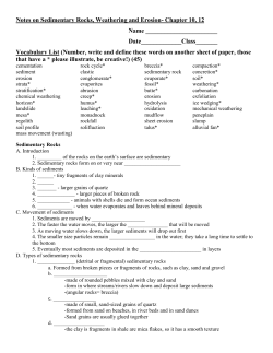 Notes on Sedimentary Rocks, Weathering and Erosion