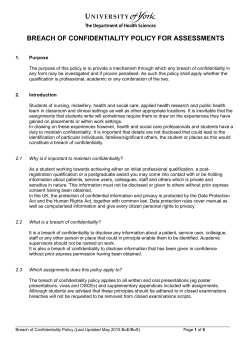 BREACH OF CONFIDENTIALITY POLICY FOR ASSESSMENTS