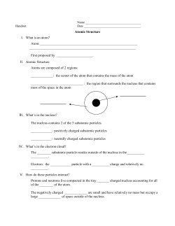 Atomic Structure I. What is an atom? Atom: