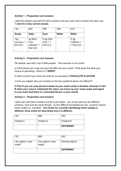 Activity 1 &ndash; Preparation and answers Label the sample cups with the