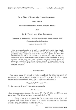 On a Class of Relatively Prime Sequences In a recent paper [3], one