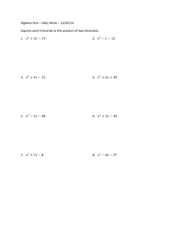 Algebra One &ndash; Daily Work &ndash; 12/02/14 Express each trinomial as the