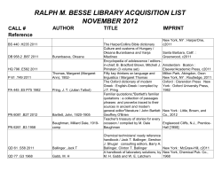 RALPH M. BESSE LIBRARY ACQUISITION LIST NOVEMBER 2012