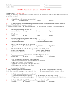 SGO Pre-Assessment &ndash; Grade 5 &ndash; ANSWER KEY