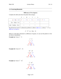 Math 102 Lecture Notes Ch. 1.4 Page 1 of 5 1.4 Factoring Binomials