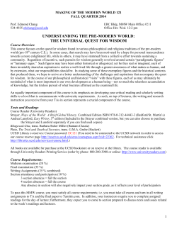 UNDERSTANDING THE PRE-MODERN WORLD: THE UNIVERSAL