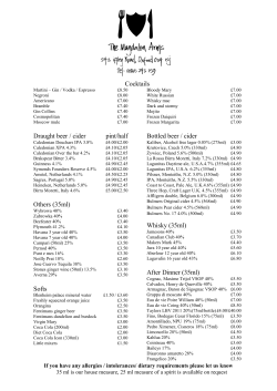Cocktails Draught beer / cider pint/half Others (35ml) Softs Bottled