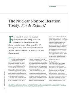 The Nuclear Nonproliferation Treaty: Fin de R&eacute;gime?