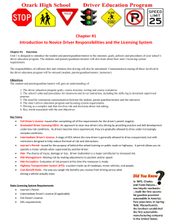 Chapter #1 Introduction to Novice Driver Responsibilities and the