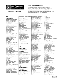 College of Business Fall 2015 Dean`s List at San Francisco State