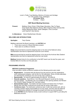NDF Board Meeting Summary 20 October 2016