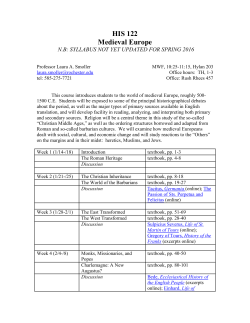 HIS 122: Medieval Europe - School of Arts and Sciences