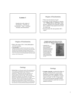 Lecture 1 Origins of biochemistry Origins of biochemsitry Geology