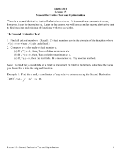 Math 1314 Lesson 15 Second Derivative Test and Optimization