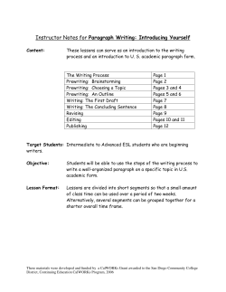 Instructor Notes for Paragraph Writing: Introducing