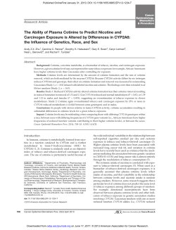 The Ability of Plasma Cotinine to Predict Nicotine and Carcinogen