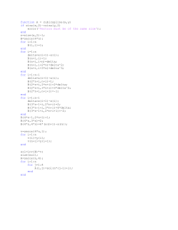 function A = cubicspline(x,y) if size(x,2)~=size(y,2) error