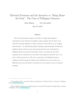 Electoral Pressures and the Incentive to &ldquo;Bring Home the Pork&rdquo;: The