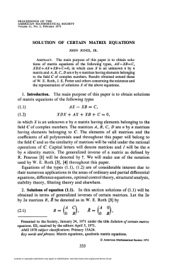 SOLUTION OF CERTAIN MATRIX EQUATIONS (1.1) (1.2) XDX + AX