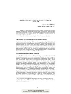 Greek and Latin Nomenclatures in Medical Language