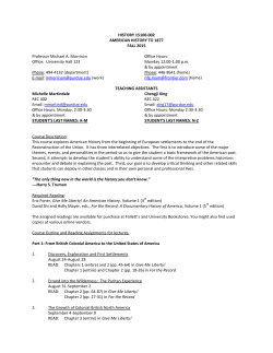 HISTORY 15100-002 AMERICAN HISTORY TO 1877 FALL 2015