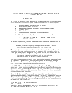 COUNTRY REPORT ON ZIMBABWE: THE RIGHT TO LIFE