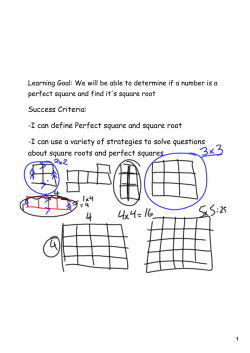 Success Criteria: -I can define Perfect square and square root