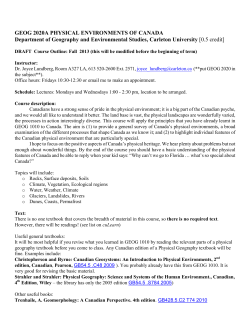 GEOG 2020A PHYSICAL ENVIRONMENTS OF CANADA