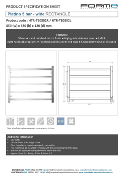 Platino 5 bar - wide RECTANGLE PRODUCT SPECIFICATION SHEET