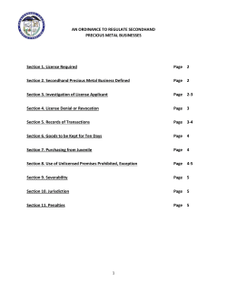 AN ORDINANCE TO REGULATE SECONDHAND PRECIOUS