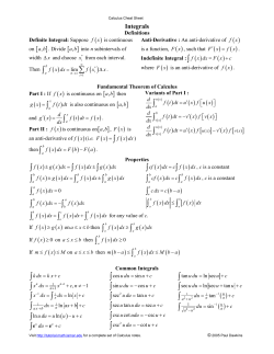 Calculus Cheat Sheet Integrals