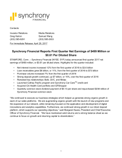 Synchrony Financial Reports First Quarter Net Earnings of $499